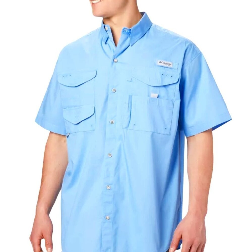 Columbia PFG‎ Bonehead Short Sleeve Shirt Light Blue Vented Men's Size XL